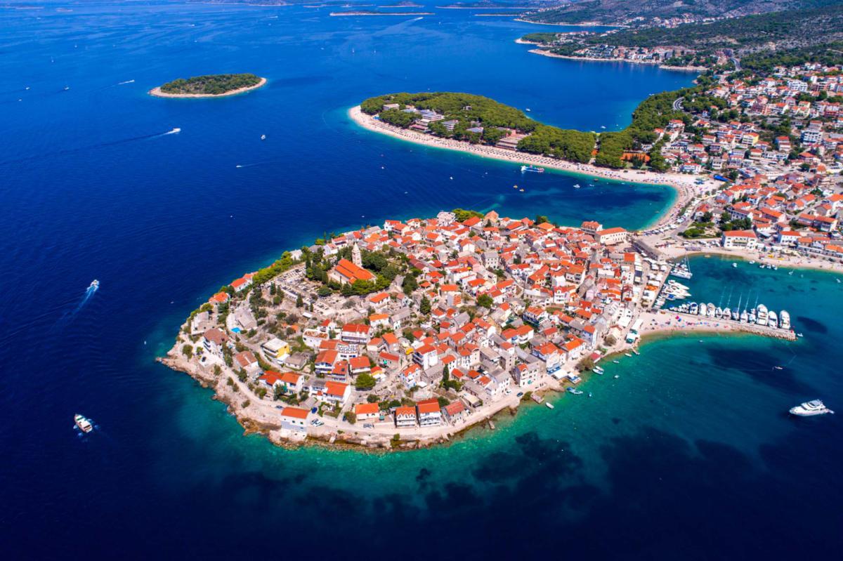 PrimoÂ°ten,Croatia,Traditional,Village,On,The,Coast,Aerial,View